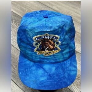 Vintage Joe Camel Cigarettes Neon Blue Tie Dye Snapback Hat 100% Nylon